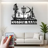 Décoration murale en métal personnalisée avec rétroéclairage LED pour panier de disc golf - Cadeau personnalisé pour disc golfers