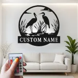 Personalized Heron Metal Wall Art | LED Backlit Wildlife Sign | Custom Lake House & Cabin Decor | Nature Lover Gift