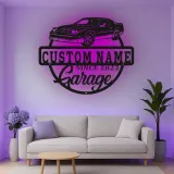 Cartel de metal LED personalizado para garaje con coche, regalo personalizado para entusiastas de coches, decoración mural de garaje 2