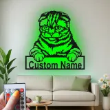 Personalisierte Scottish Fold Katze LED-beleuchtete Metall-Wandkunst Geschenk für Katzenliebhaber