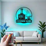 Décoration murale en métal personnalisée avec éclairage LED pour amateurs de bourbon et de cigares