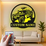Custom Humvee Metal Sign | LED Tactical Vehicle Art | Personalized Army Gift for Soldier | Man Cave Wall Decor