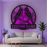 Personalisierte Kardinal-Paar LED-Metall-Wandkunst – Geschenk für Vogelliebhaber, für Schlafzimmer oder Wohnzimmer