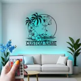 Cartel LED de flamenco personalizado | Arte mural tropical personalizado | Decoración de casa de playa para patio o bar junto a la piscina | Placa de nombre iluminada