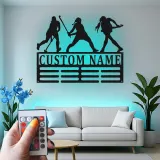 Cartel de metal personalizado de jugador de hockey sobre césped LED regalo personalizado para atleta decoración de sala de deportes