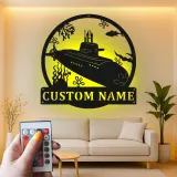 Insegna in metallo LED sottomarino | Regalo personalizzato per veterano della Marina | Decorazione nautica personalizzata per man cave o ufficio