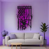 Décoration murale en métal personnalisée avec cerf et drapeau américain, éclairage LED, cadeau personnalisé pour chasseurs, décoration de cabane rustique 3