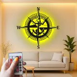 Insegna LED Personalizzata con Bussola Nautica | Insegna in Metallo con Ancora | Decorazione Costiera per Casa e Barca
