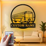 Cartel de metal LED personalizado de autobús escolar | Regalo personalizado para conductor de autobús | Decoración mural retro de transporte | Decoración de garaje iluminada