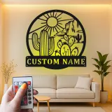 Cartel de cactus del desierto con luz LED personalizado, regalo del suroeste, decoración para salón