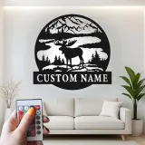 Cartel LED de alce macho personalizado | Arte mural de cabaña rústica | Decoración personalizada para lodge de cazador