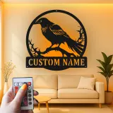 Raben Silhouette LED Schild | Individuelle Metall Wandkunst | Personalisierte Gothic Krähen Dekor für Zuhause, Garten & Halloween Geschenk
