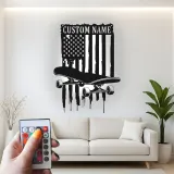 Panneau de nom en skateboard personnalisé | Décoration murale en métal LED | Décor de chambre d'adolescent avec drapeau américain | Cadeau personnalisé pour skateur