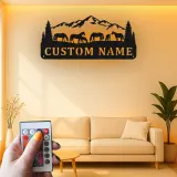 Individuelles Pferde-Ranchschild | Personalisierte LED-Metallkunst | Familienname & Bergszene | Bauernhaus-Wanddekoration