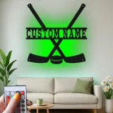 Panneau LED hockey personnalisé | Décoration murale en métal personnalisée | Déco salle de jeux et chambre ado | Cadeau pour joueur de hockey