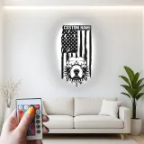 Custom Pitbull American Flag Led Light Metal Wall Art Personalized Dog Lover Gift Patriotic Home Decor