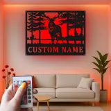 Décoration murale en métal personnalisée avec éclairage LED de forêt de cerfs - Cadeau pour les amoureux de la nature, décoration de chalet ou de pavillon 2