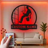 Décoration murale en métal personnalisée pour nettoyeurs de vitres avec rétroéclairage LED - Cadeau unique pour nettoyeurs - Décor mural de bureau