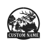 Custom Elk Mountain Scene Led Light Metal Wall Art Personalized Gift for Nature Lovers Cabin or Lodge Decor