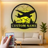 Personalisierte LED-beleuchtete Metall-Wandkunst Flugzeug Geschenk für Piloten Hangar oder Büro Dekor 1