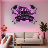 Insegna in metallo personalizzata per vigile del fuoco | Arte murale LED personalizzata | Decorazione per dipartimento dei pompieri | Regalo per pompiere