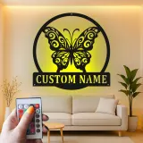 Décoration murale en métal LED personnalisée en forme de papillon - Cadeau pour elle pour la chambre ou le salon