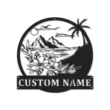 Décoration murale en métal personnalisée avec rétroéclairage LED Paysage Tropical - Cadeau pour Maison de Plage - Décor de Salon Côtier