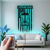 Insegna in metallo personalizzata con LED a forma di cestino per disc golf - Regalo per appassionati di disc golf - Decorazione per sala giochi sportiva
