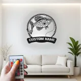 Panneau de pêche personnalisé avec LED | Décoration murale en métal sur mesure | Plaque au nom du pêcheur pour maison de lac et chalet