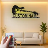 Letrero LED de guitarra personalizado | Decoración mural de metal personalizada para sala de música | Decoración retroiluminada con nombre para músico y regalo para guitarrista