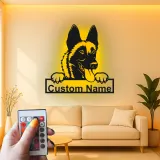 Plaque métal Berger allemand personnalisée | Décoration murale avec prénom du chien | Décor commémoratif pour animal de compagnie rétroéclairé LED pour la maison