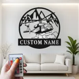 Arte murale in metallo con elicottero personalizzato | Decorazione aeronautica con luce LED | Insegna con nome per pilota | Regalo per aeromobile militare