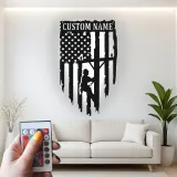 Bandera americana personalizada para liniero | Decoración mural de metal LED para electricistas | Regalo patriótico para trabajador de servicios públicos | Cartel con nombre personalizado