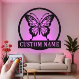 Insegna in metallo personalizzata con farfalla e luce LED, regalo per amanti della natura per decorare la camera da letto o il soggiorno 1