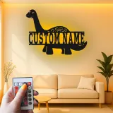 Décoration murale en métal personnalisée avec éclairage LED dinosaure pour la chambre d'enfants, cadeau unique pour les amateurs de dinosaures