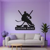 Custom Hockey Player Metal Sign | LED Light Wall Art | Personalized Game Room Decor | Hockey Fan Gift