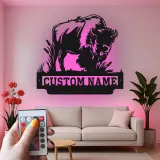 Custom Bison Led Light Metal Wall Art Personalized Wildlife Gift for Nature Lovers Rustic Home Decor 1