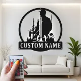 Lumberjack Silhouette Metal Sign | Custom LED Name Art | Rustic Cabin Decor & Woodsman Gift