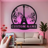 Insegna LED in metallo con chitarra personalizzata | Insegna personalizzata con nome per musicisti | Arredo per home studio | Regalo per chitarristi