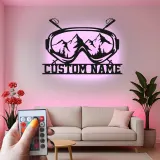 Personalisierte Ski-Goggle Metallkunst | Individuelles LED Bergschild | Winter-Sport Hütten-Dekoration | Geschenk für Skifahrer & Snowboarder