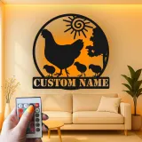 Insegna in metallo LED Famiglia Pollo Personalizzata Regalo per Casa Decorazione Cucina Rustica