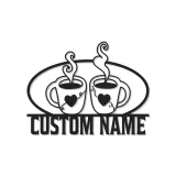 Cartel de metal personalizado con luz LED para pareja de tazas de café, regalo personalizado para cocina o decoración de café