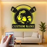 Insegna palestra personalizzata con LED | Arte da parete in metallo per sollevamento pesi | Arredo fitness su misura per home gym o studio