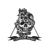 Gothic Skull & Snake LED Metal Wall Art | Personalized Tattoo Studio Decor | Custom Name Sign for Home Bar