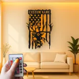 Décoration murale en métal personnalisée avec cerf et drapeau américain, éclairage LED, cadeau personnalisé pour chasseurs, décoration de cabane rustique 3