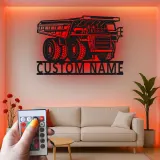 Insegna in metallo LED personalizzata a tema camion ribaltabile per appassionati di costruzione, regalo per garage o ufficio