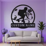 Panneau Personnalisé Roller Skate avec LED | Art Murale Métal Personnalisé pour Chambre d'Adolescent | Décor Fille Skater Floral