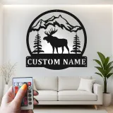 Insegna in metallo Bull Moose personalizzata | Arte murale illuminata con LED della fauna selvatica | Decorazione rustica per cabin | Regalo personalizzato per lodge
