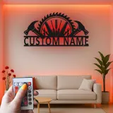Décoration murale en métal personnalisée avec rétroéclairage LED en forme de lame de scie - Cadeau pour bricoleur, décoration de garage et d'atelier