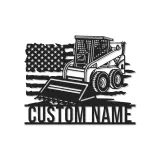 Skid Steer Loader Metalltafel | Personalisierte LED-Wandkunst | Individuelle Dekoration für Baumaschinen | Garage & Werkstatt-Schild mit USA-Flagge